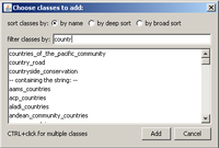 Class selection dialog of the Classification GUI